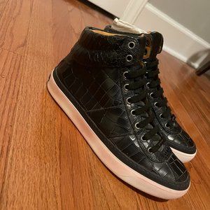 New Men's JIMMY CHOO Belgravia Black Leather Croc Embossed High Top Sneakers